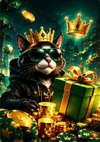 Le chat roi de Kotobet tenant un cadeau bonus