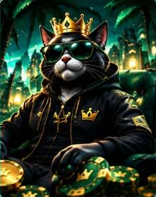 Le King Cat assis sur un trône vert émeraude